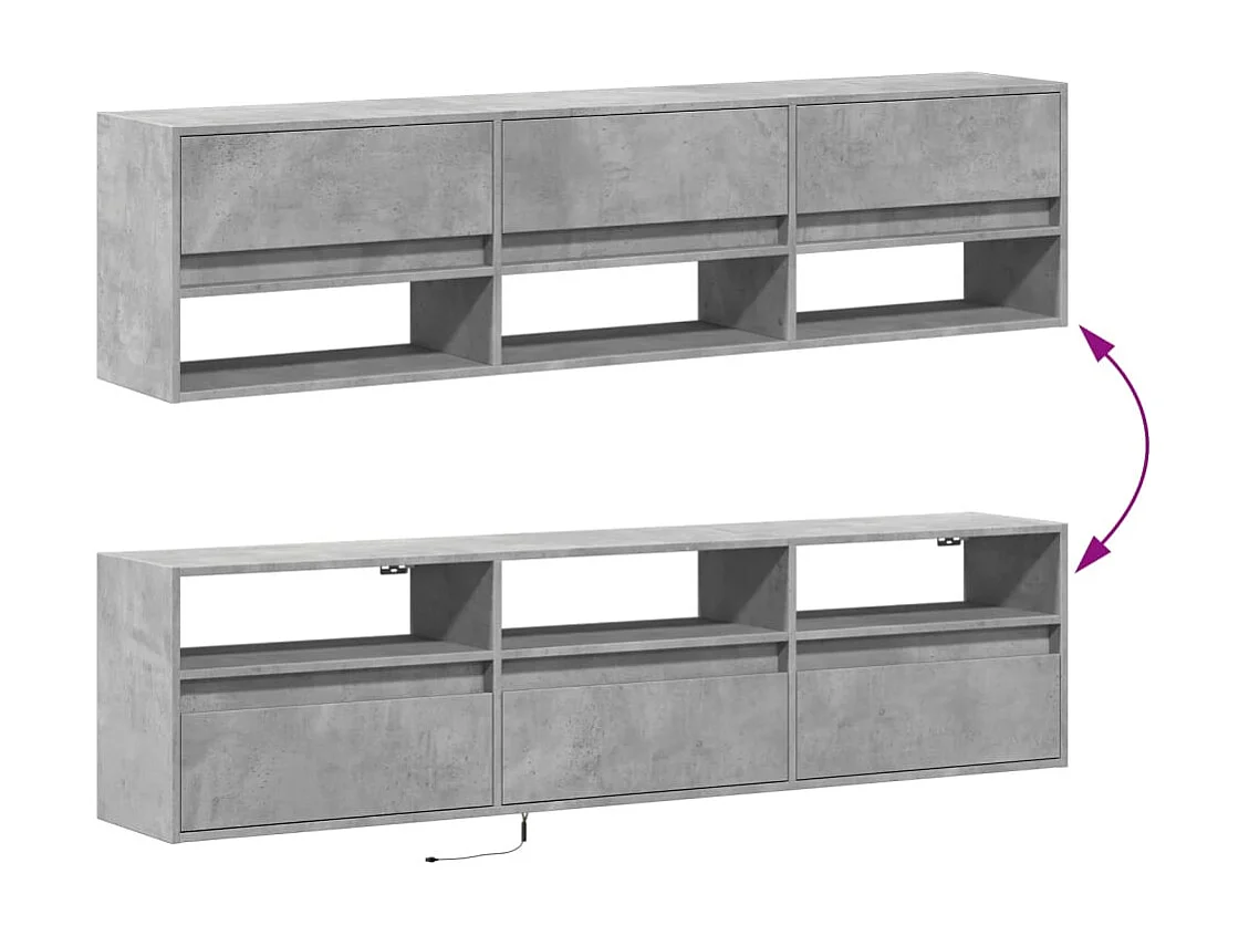 Berkfield TV Wall Cabinet with LED Concrete Grey 180x31x45 cm