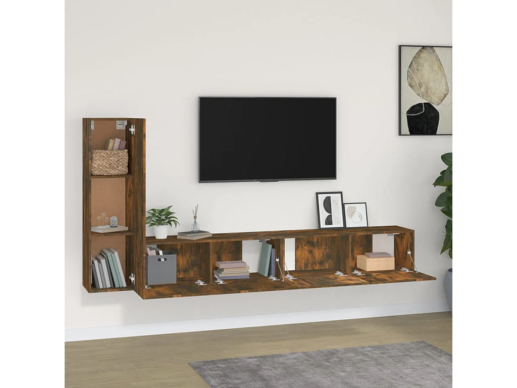Berkfield 3 Piece TV Cabinet Set Smoked Oak Engineered Wood