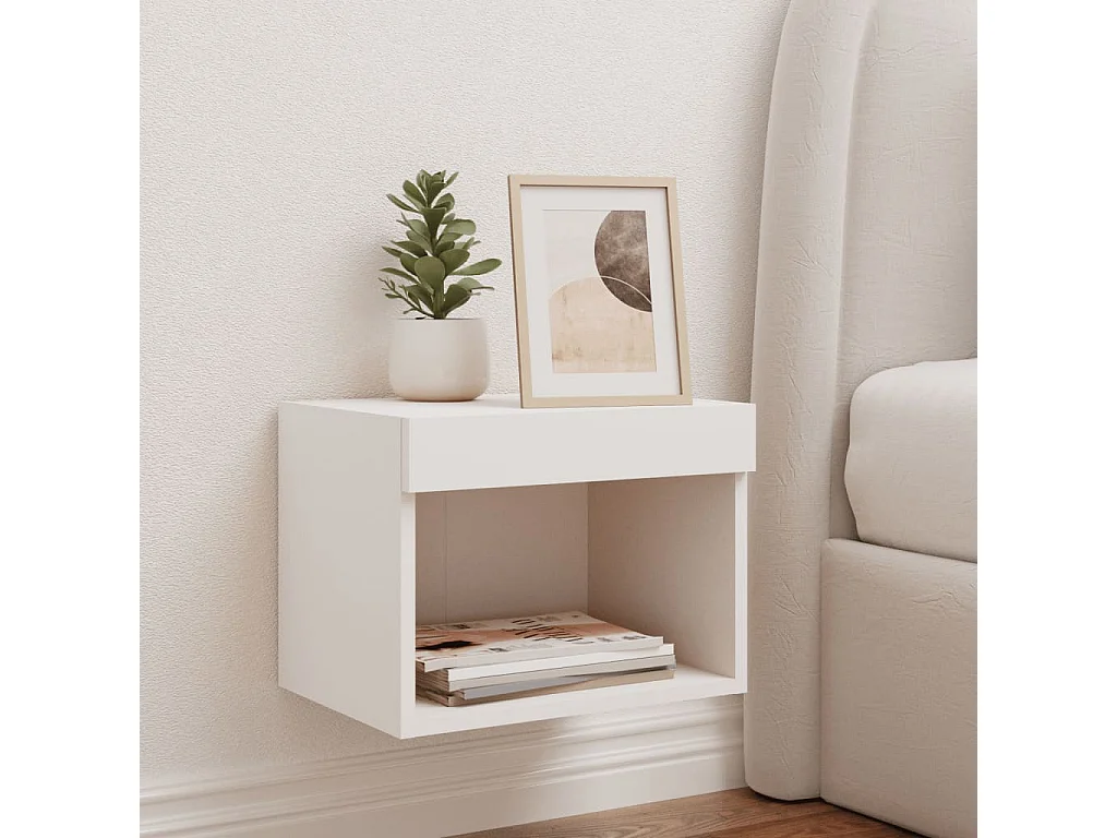 Berkfield Bedside Cabinet with LED Lights Wall-mounted White