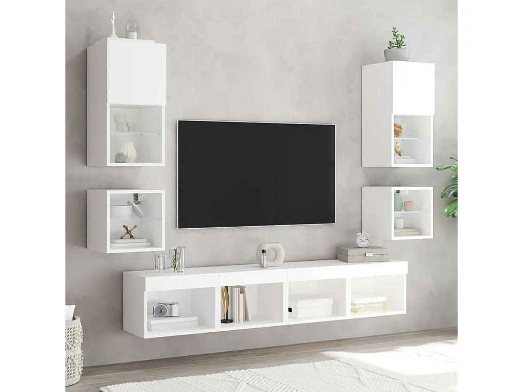 Berkfield Bedside Cabinet with LED Lights Wall-mounted White