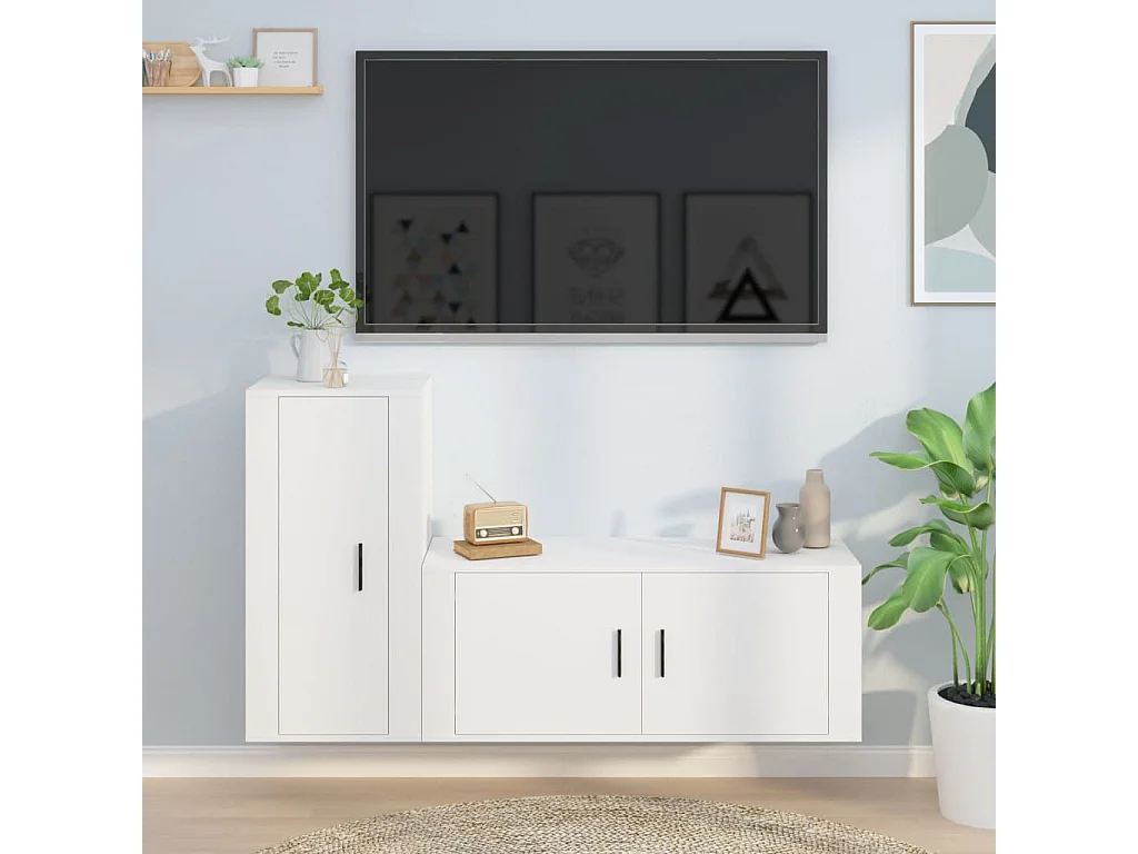 Berkfield 2 Piece TV Cabinet Set White Engineered Wood