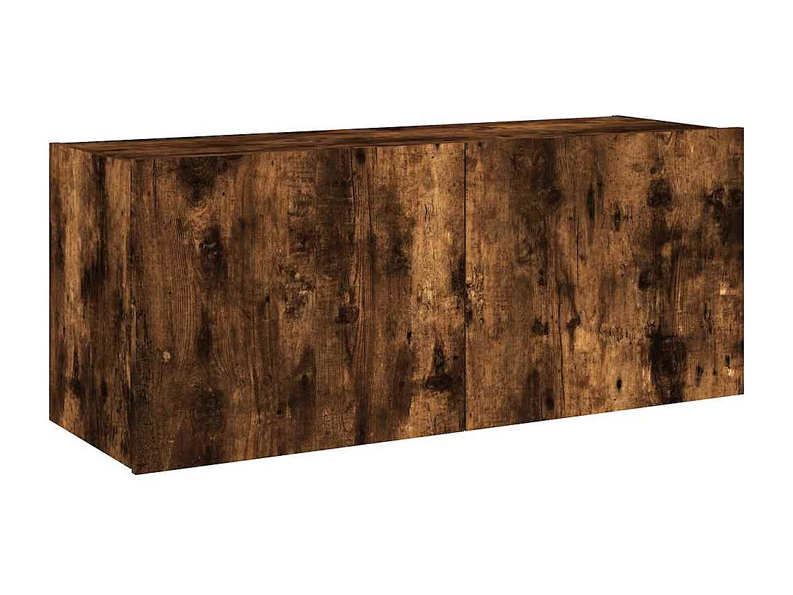 Berkfield TV Wall Cabinet with LED Lights Smoked Oak 100x35x41 cm