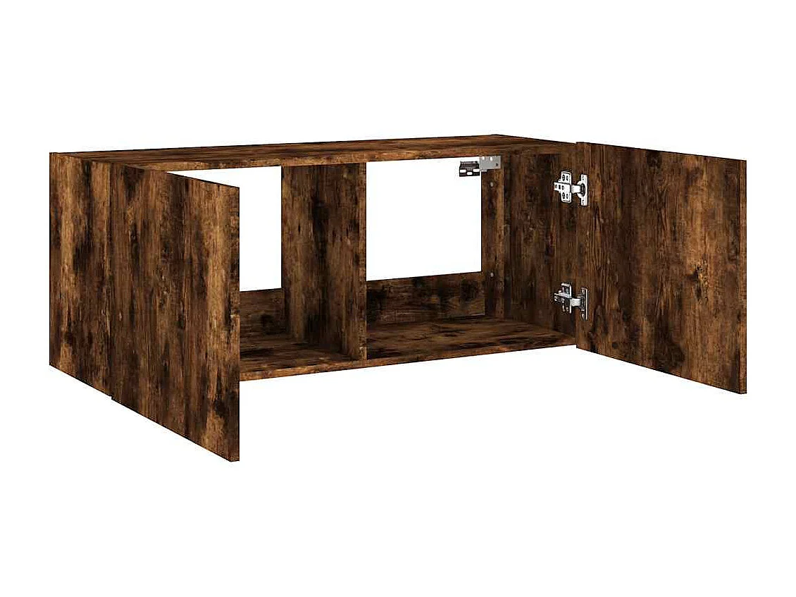 Berkfield TV Wall Cabinet with LED Lights Smoked Oak 100x35x41 cm