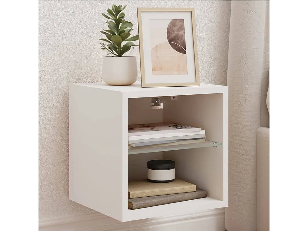 Berkfield TV Wall Cabinet with LED Lights White 30x28.5x30 cm
