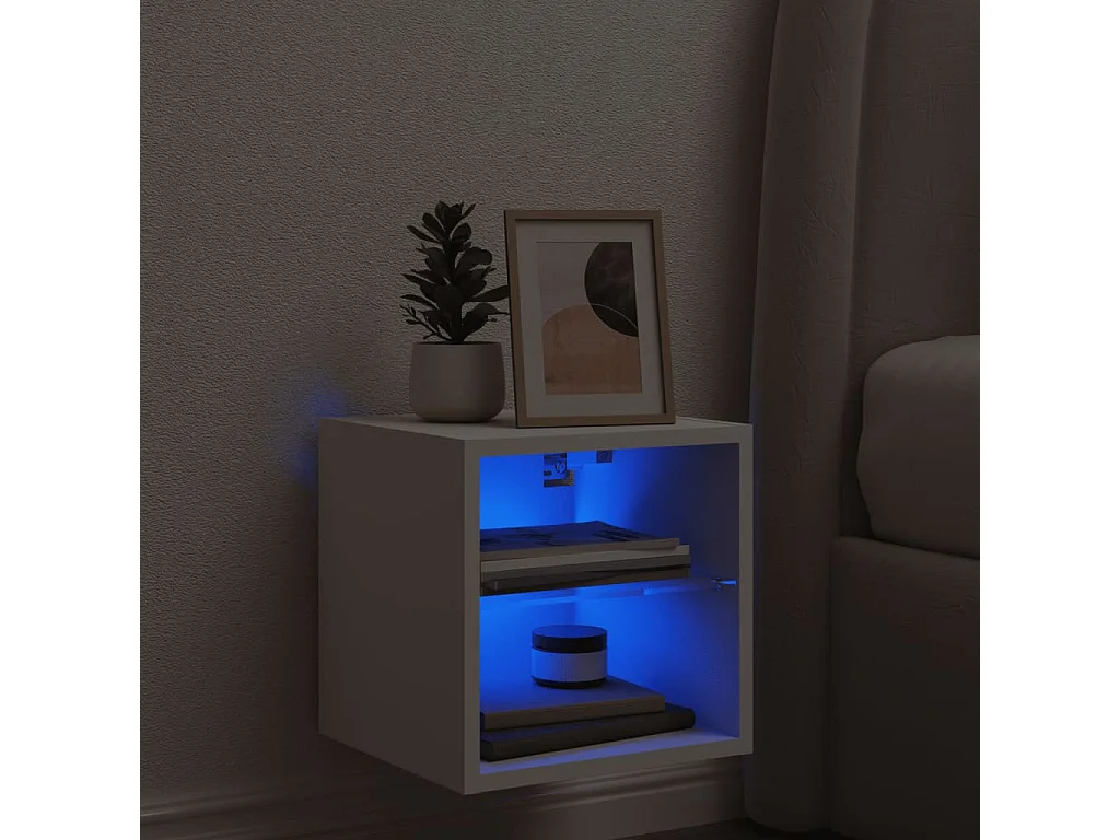 Berkfield TV Wall Cabinet with LED Lights White 30x28.5x30 cm