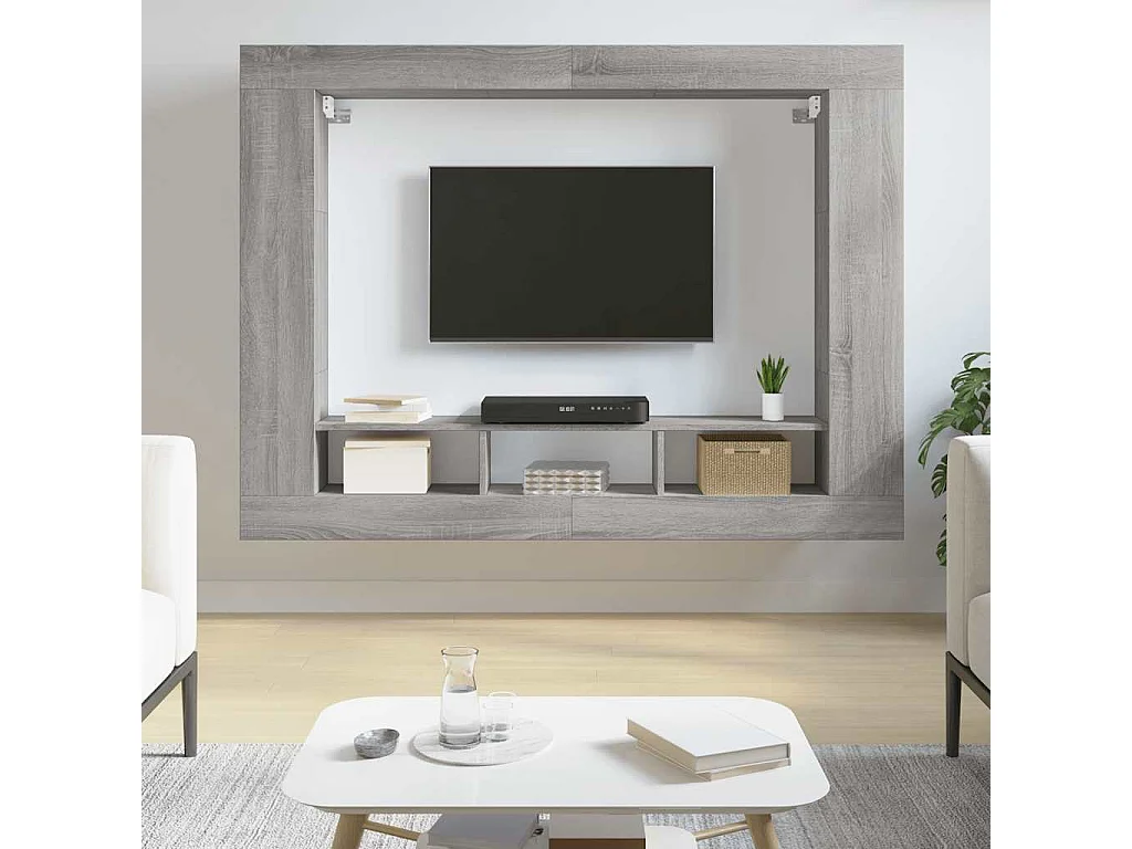 Berkfield TV Cabinet Grey Sonoma 152x22x113 cm Engineered Wood