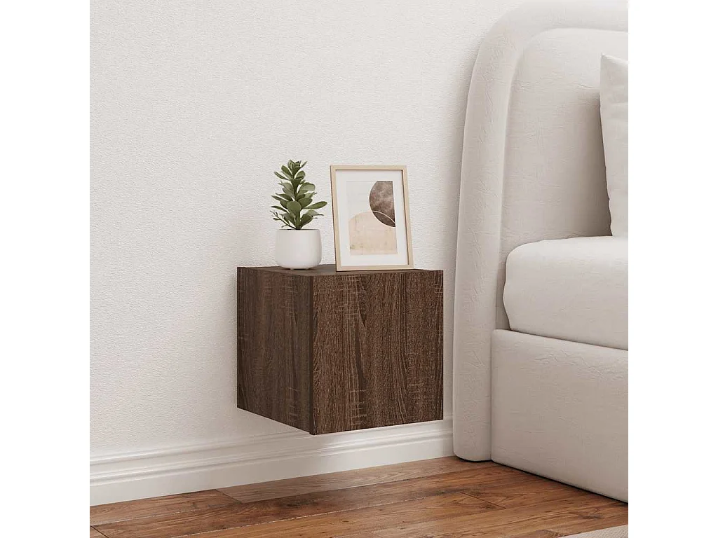 Berkfield TV Wall Cabinet with LED Lights Brown Oak 30.5x35x30 cm