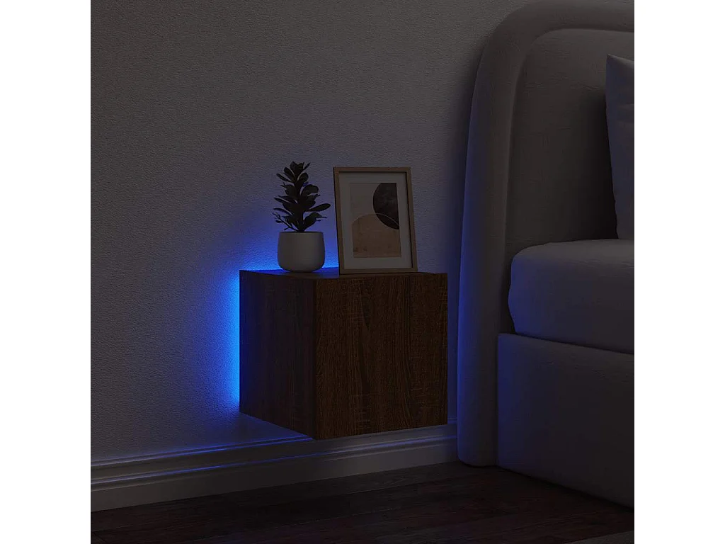 Berkfield TV Wall Cabinet with LED Lights Brown Oak 30.5x35x30 cm