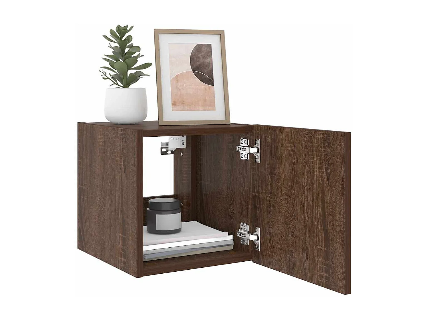 Berkfield TV Wall Cabinet with LED Lights Brown Oak 30.5x35x30 cm