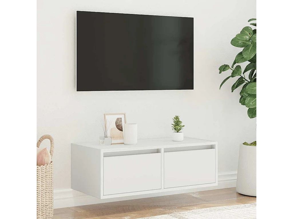 Berkfield TV Cabinet with LED Lights White 75x35.5x25 cm