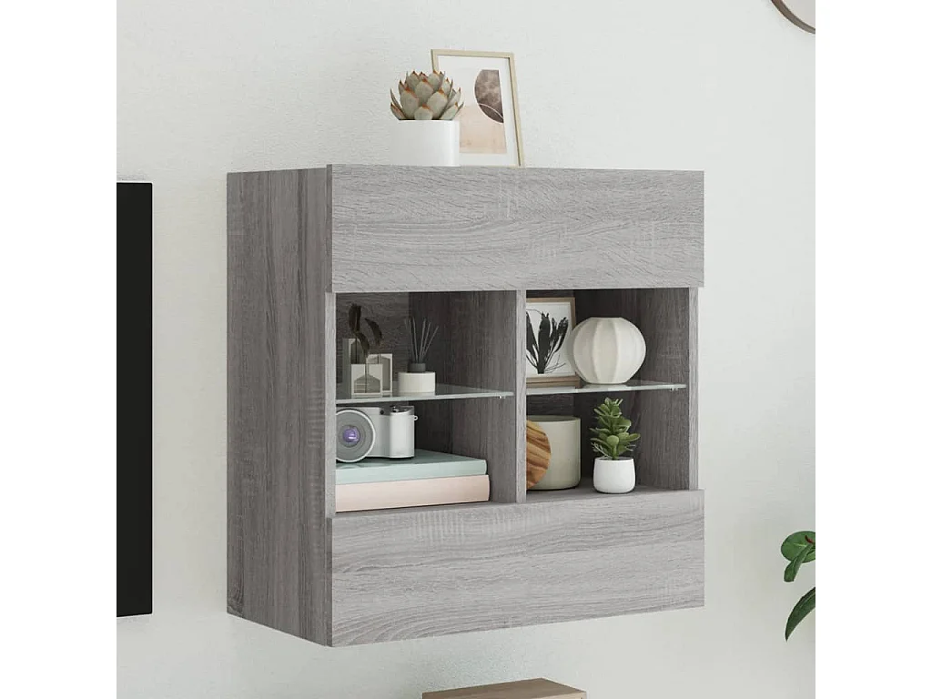Berkfield TV Wall Cabinet with LED Lights Grey Sonoma 58.5x30x60.5 cm