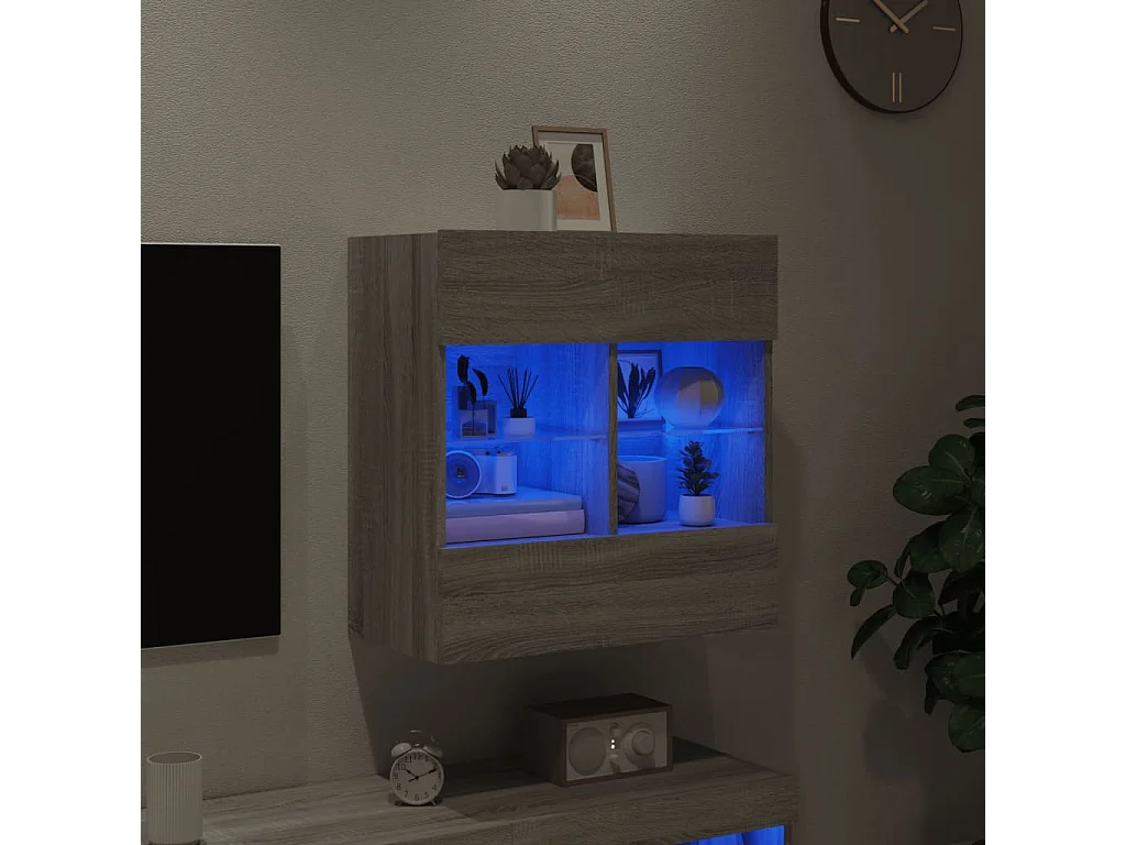 Berkfield TV Wall Cabinet with LED Lights Grey Sonoma 58.5x30x60.5 cm