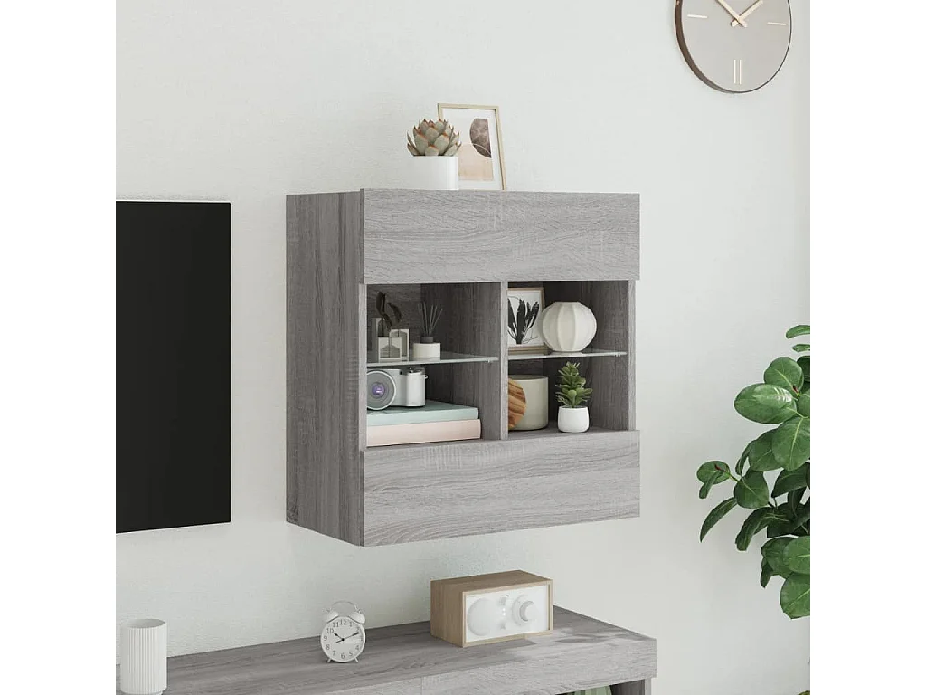 Berkfield TV Wall Cabinet with LED Lights Grey Sonoma 58.5x30x60.5 cm