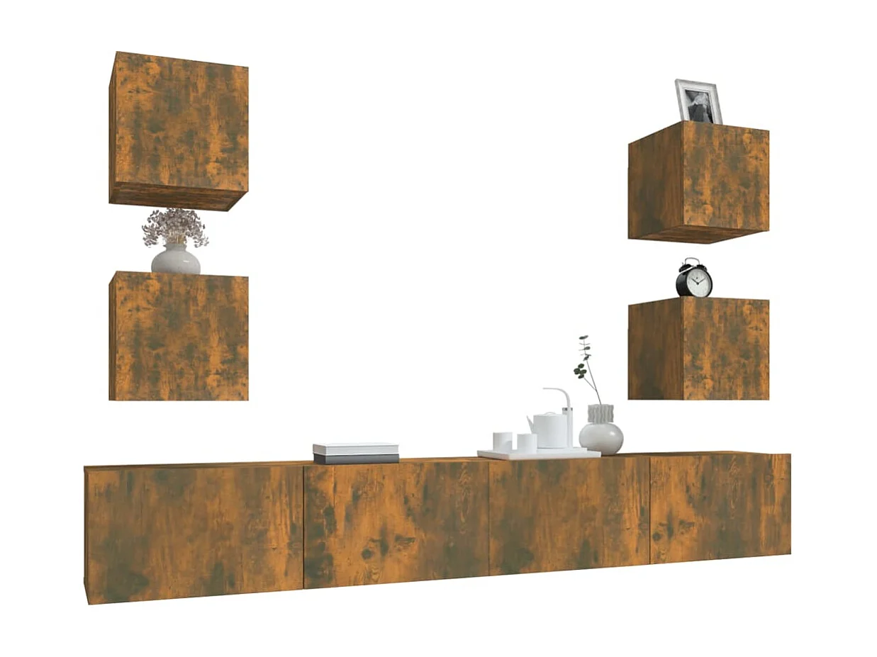 Berkfield 6 Piece TV Cabinet Set Smoked Oak Engineered Wood