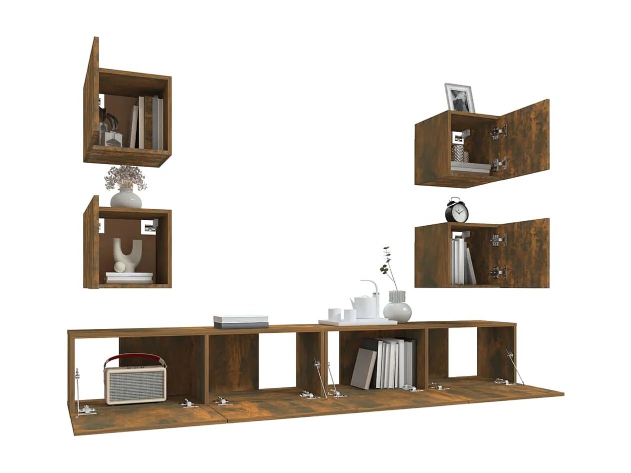Berkfield 6 Piece TV Cabinet Set Smoked Oak Engineered Wood