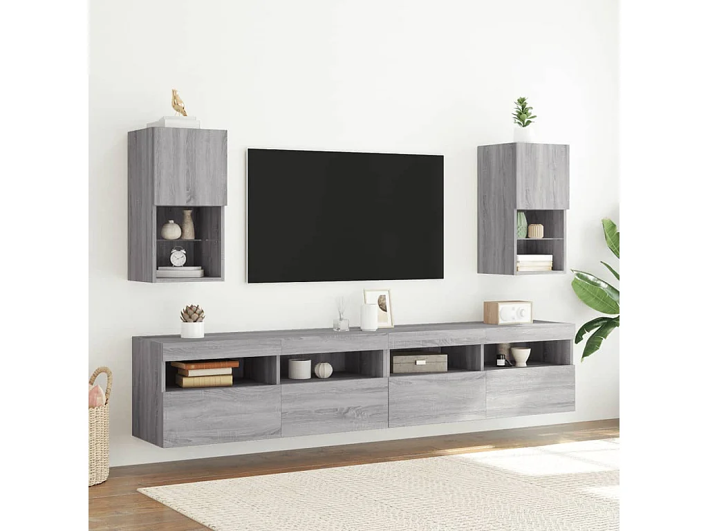 Berkfield TV Cabinet with LED Lights Grey Sonoma 30.5x30x60 cm
