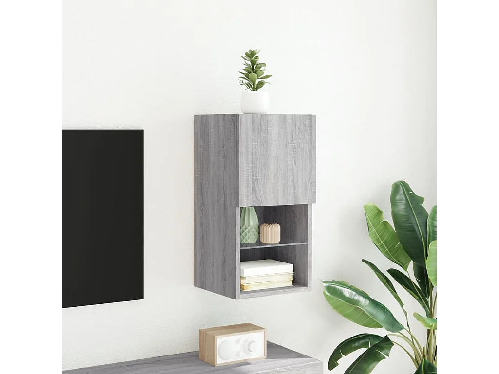 Berkfield TV Cabinet with LED Lights Grey Sonoma 30.5x30x60 cm