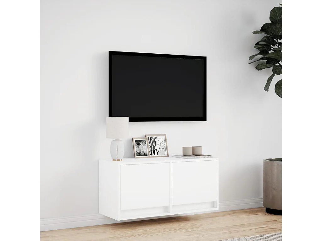 Berkfield TV Wall Cabinet with LED Lights White 80x31x35 cm