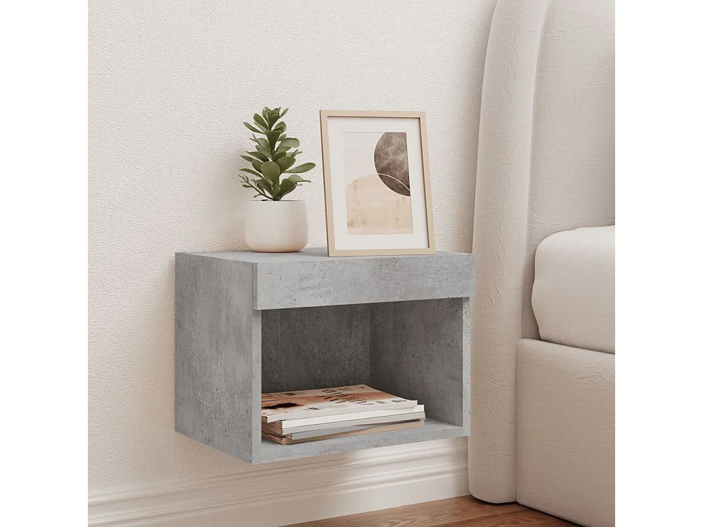 Berkfield Bedside Cabinet with LED Lights Wall-mounted Concrete Grey