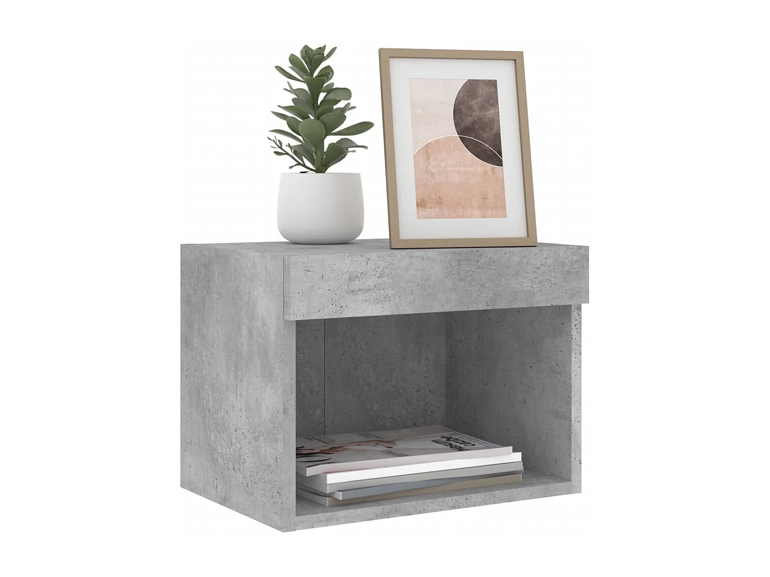 Berkfield Bedside Cabinet with LED Lights Wall-mounted Concrete Grey