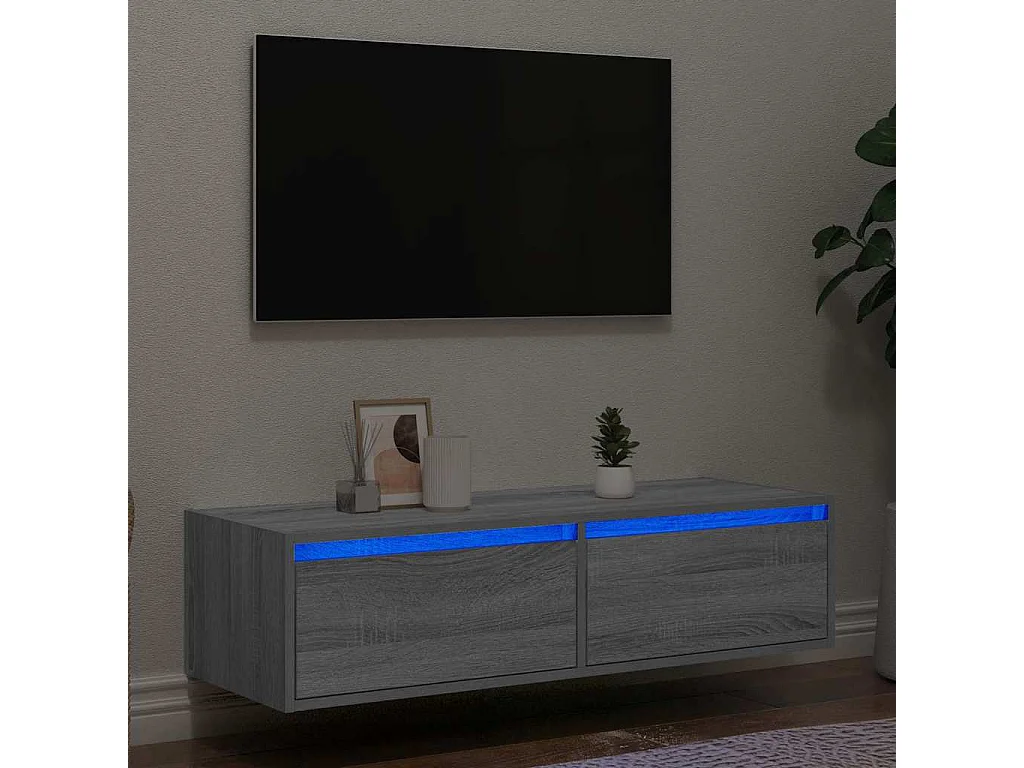 Berkfield TV Cabinet with LED Lights Grey Sonoma 100X35.5x25 cm