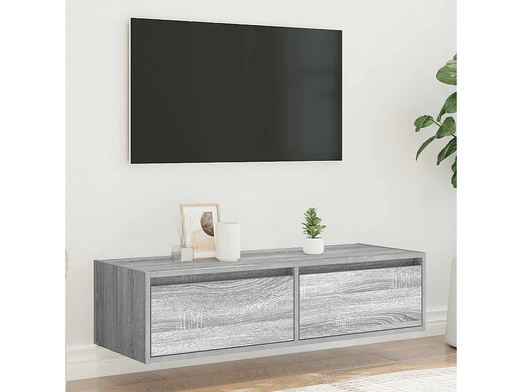 Berkfield TV Cabinet with LED Lights Grey Sonoma 100X35.5x25 cm