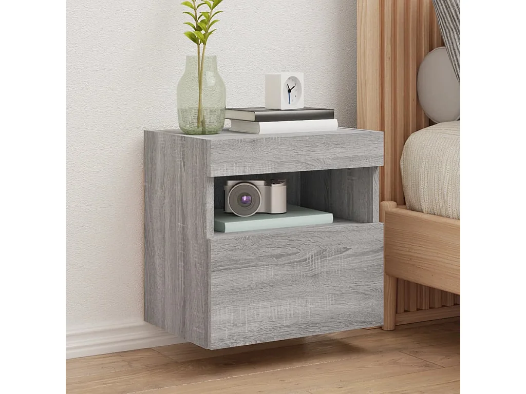 Berkfield TV Wall Cabinet with LED Lights Grey Sonoma 40x30x40 cm