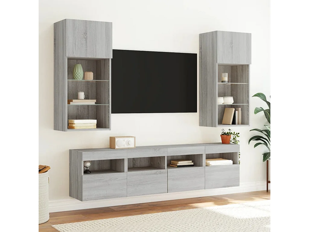 Berkfield TV Wall Cabinet with LED Lights Grey Sonoma 40x30x40 cm