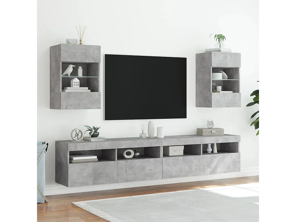 Berkfield TV Wall Cabinet with LED Lights Concrete Grey 40x30x60.5 cm
