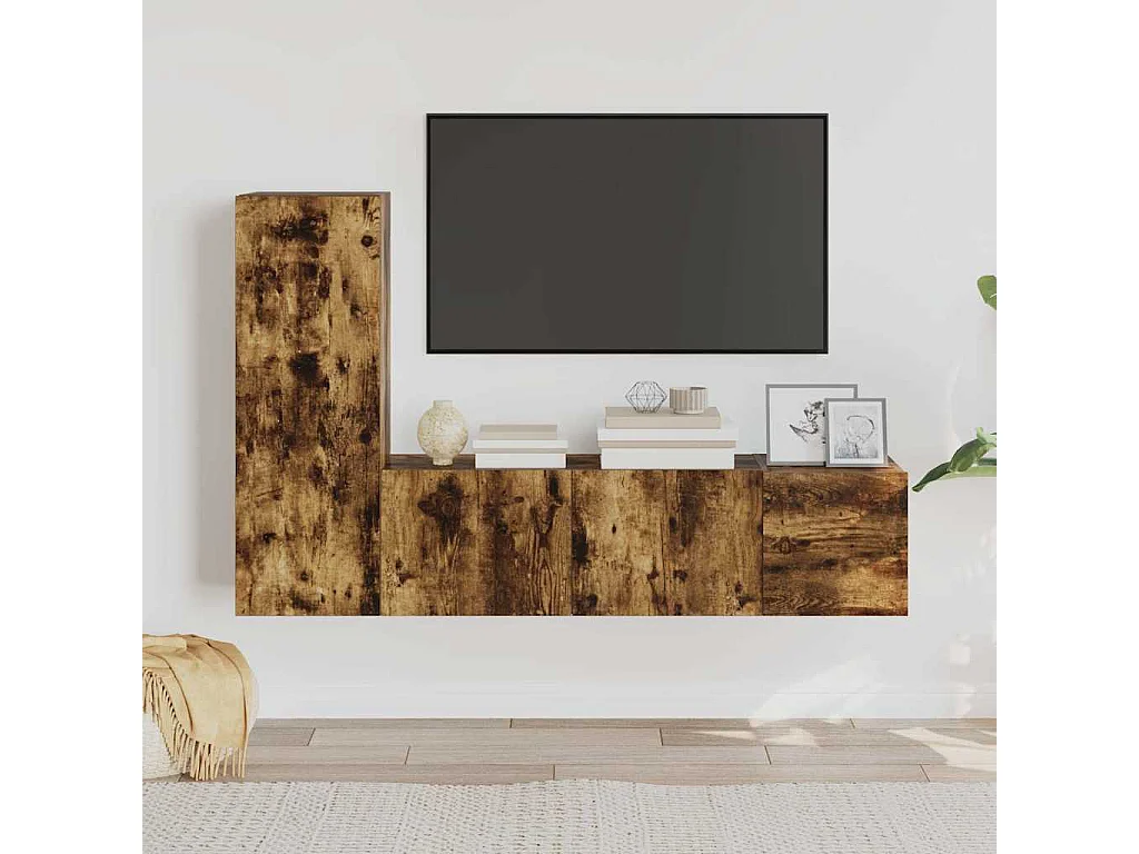 Berkfield 3 Piece TV Cabinet Set Smoked Oak Engineered Wood