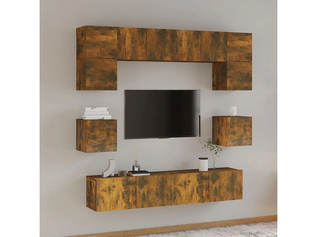 Berkfield 8 Piece TV Cabinet Set Smoked Oak Engineered Wood