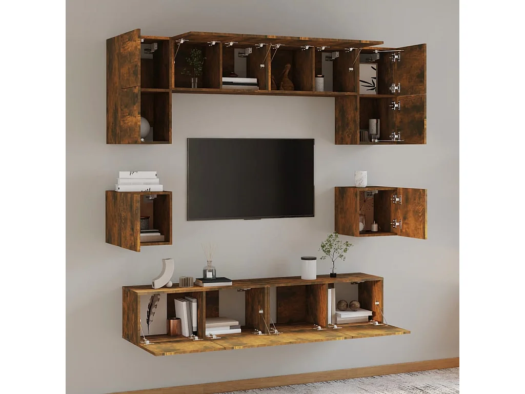 Berkfield 8 Piece TV Cabinet Set Smoked Oak Engineered Wood