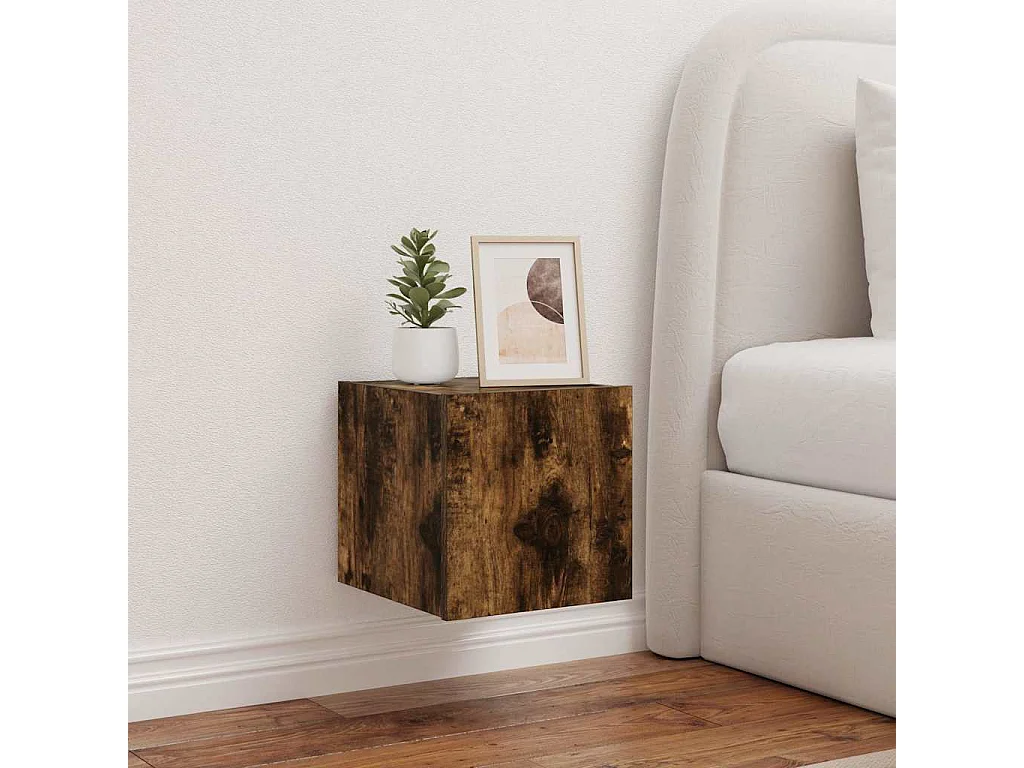 Berkfield TV Wall Cabinet with LED Lights Smoked Oak 30.5x35x30 cm