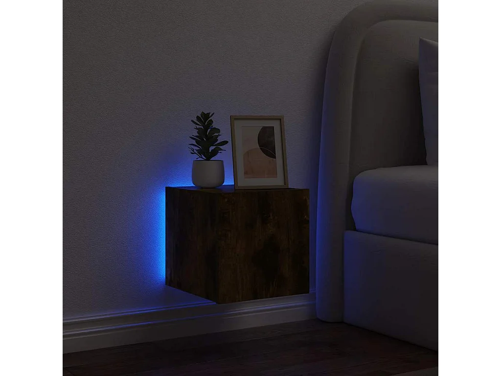 Berkfield TV Wall Cabinet with LED Lights Smoked Oak 30.5x35x30 cm