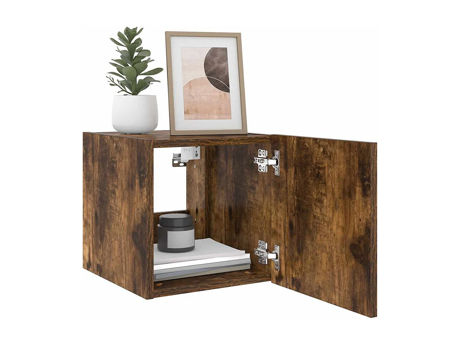 Berkfield TV Wall Cabinet with LED Lights Smoked Oak 30.5x35x30 cm
