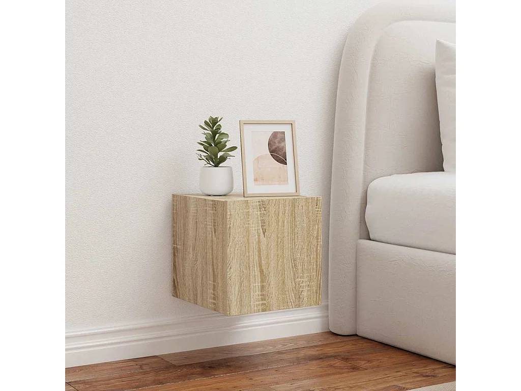 Berkfield TV Wall Cabinet with LED Lights Sonoma Oak 30.5x35x30 cm