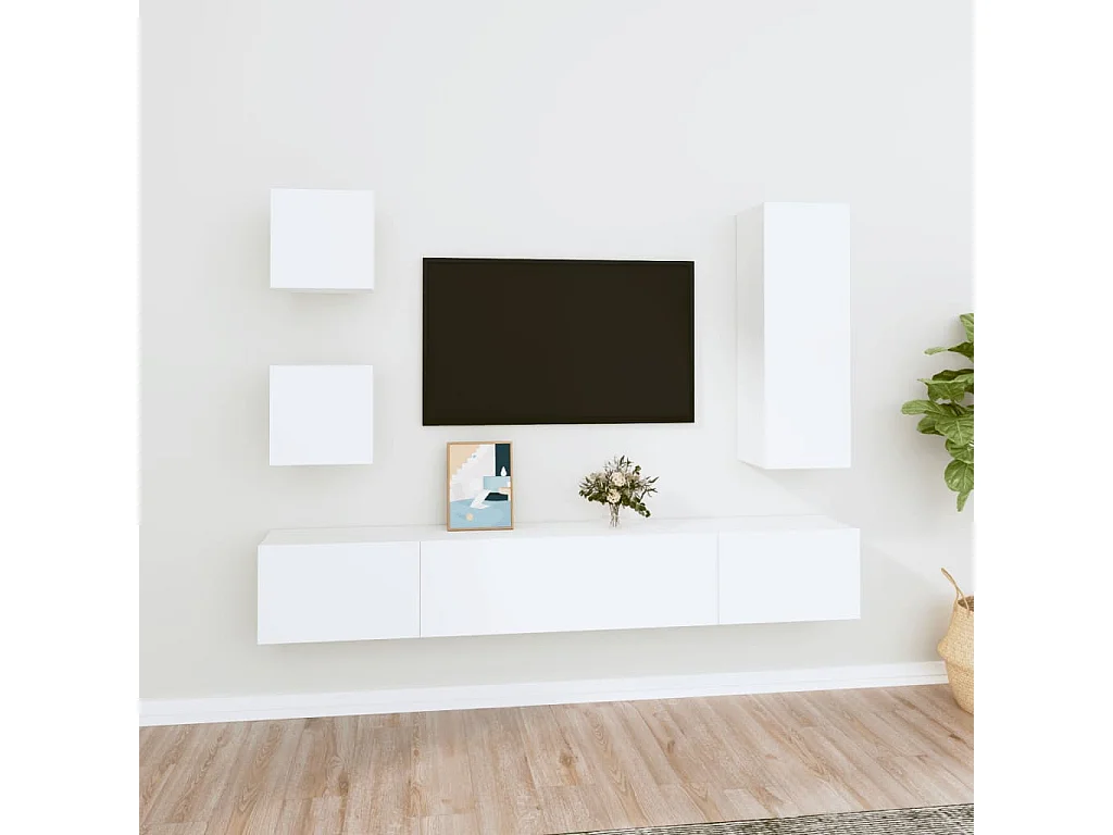 Berkfield 5 Piece TV Cabinet Set White Engineered Wood