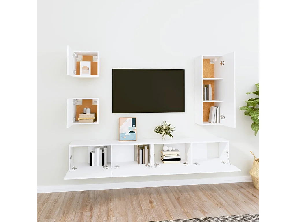 Berkfield 5 Piece TV Cabinet Set White Engineered Wood