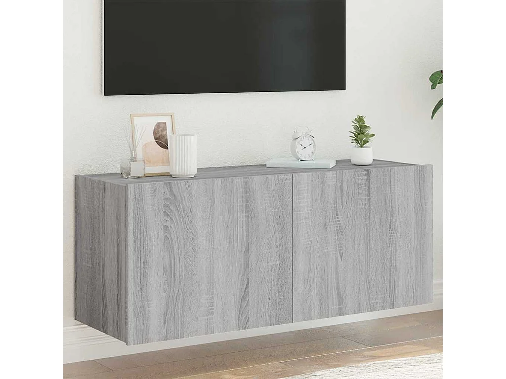 Berkfield TV Wall Cabinet with LED Lights Grey Sonoma 100x35x41 cm