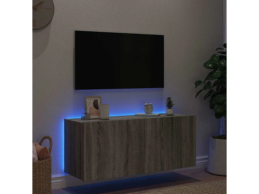 Berkfield TV Wall Cabinet with LED Lights Grey Sonoma 100x35x41 cm
