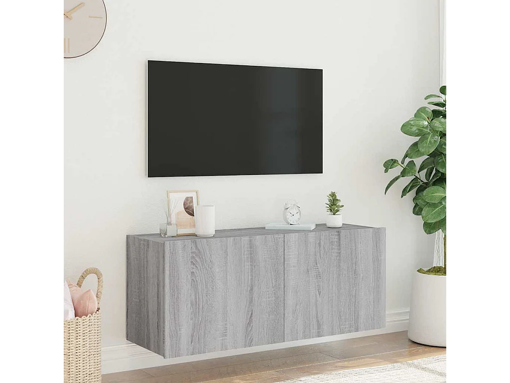 Berkfield TV Wall Cabinet with LED Lights Grey Sonoma 100x35x41 cm