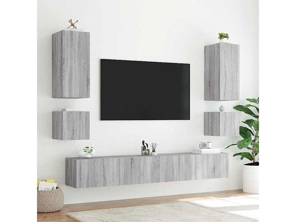 Berkfield TV Wall Cabinet with LED Lights Grey Sonoma 100x35x41 cm