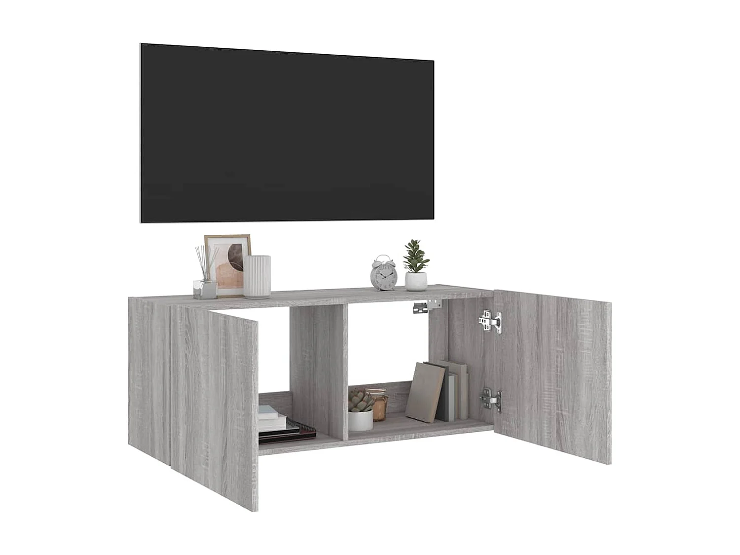Berkfield TV Wall Cabinet with LED Lights Grey Sonoma 100x35x41 cm