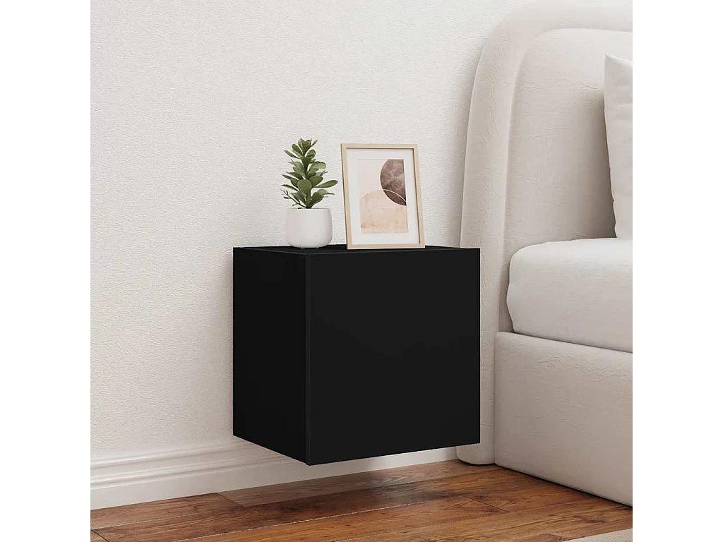 Berkfield TV Wall Cabinet with LED Lights Black 40.5x35x40 cm
