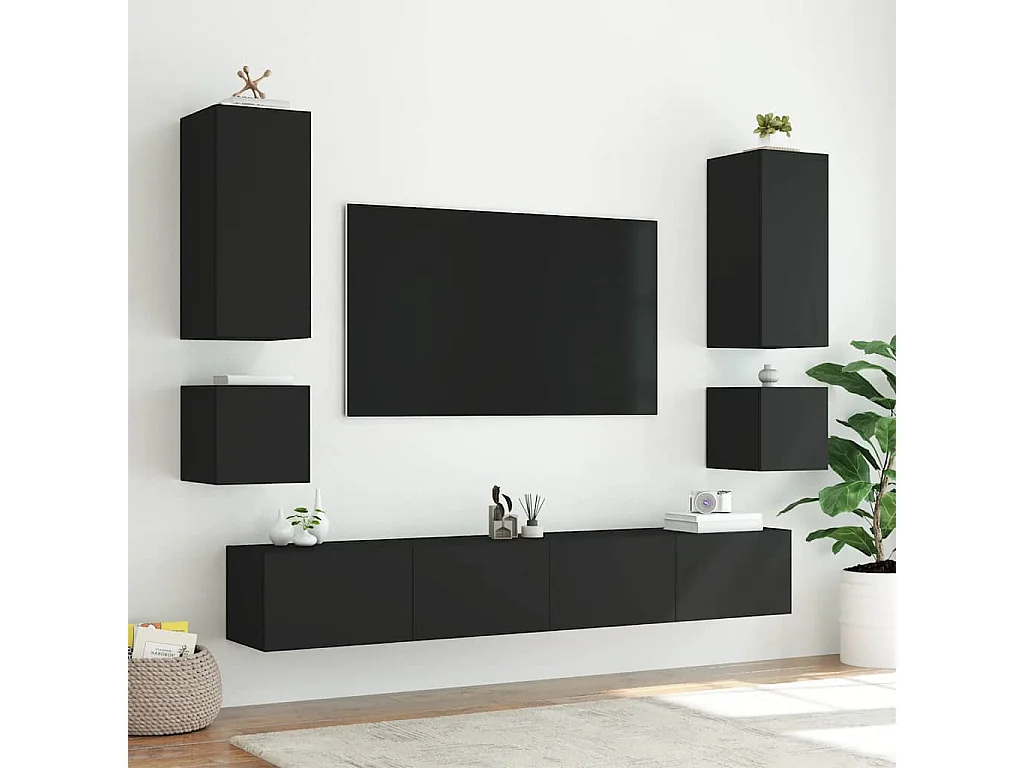 Berkfield TV Wall Cabinet with LED Lights Black 40.5x35x40 cm