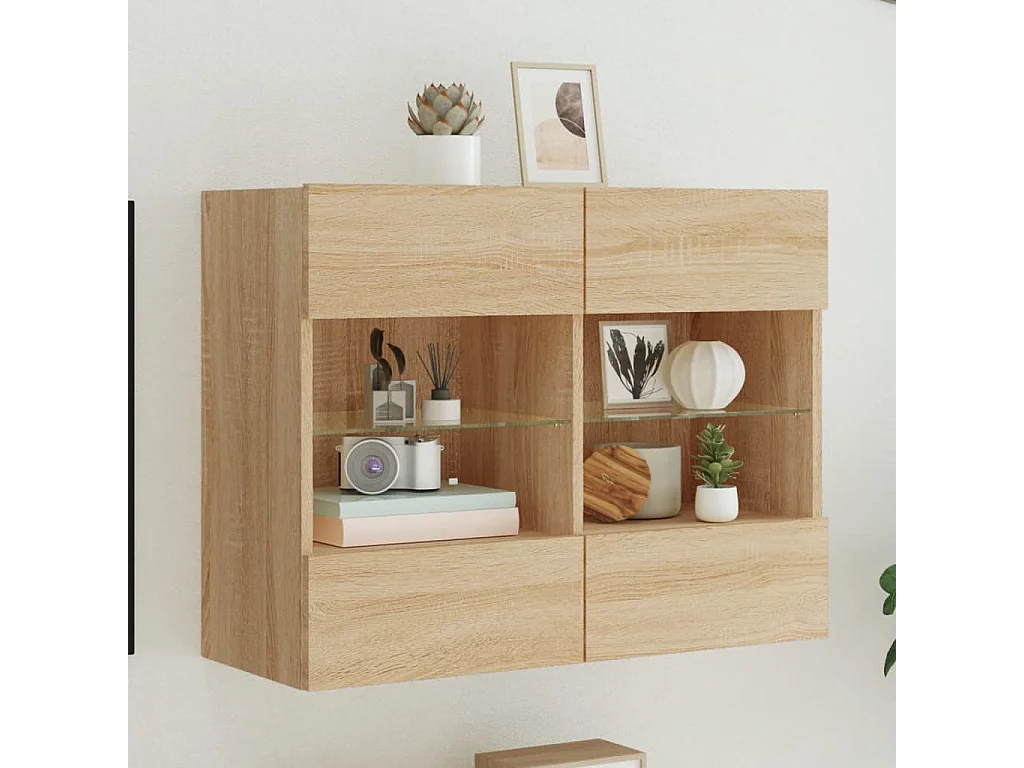 Berkfield TV Wall Cabinet with LED Lights Sonoma Oak 78.5x30x60.5 cm