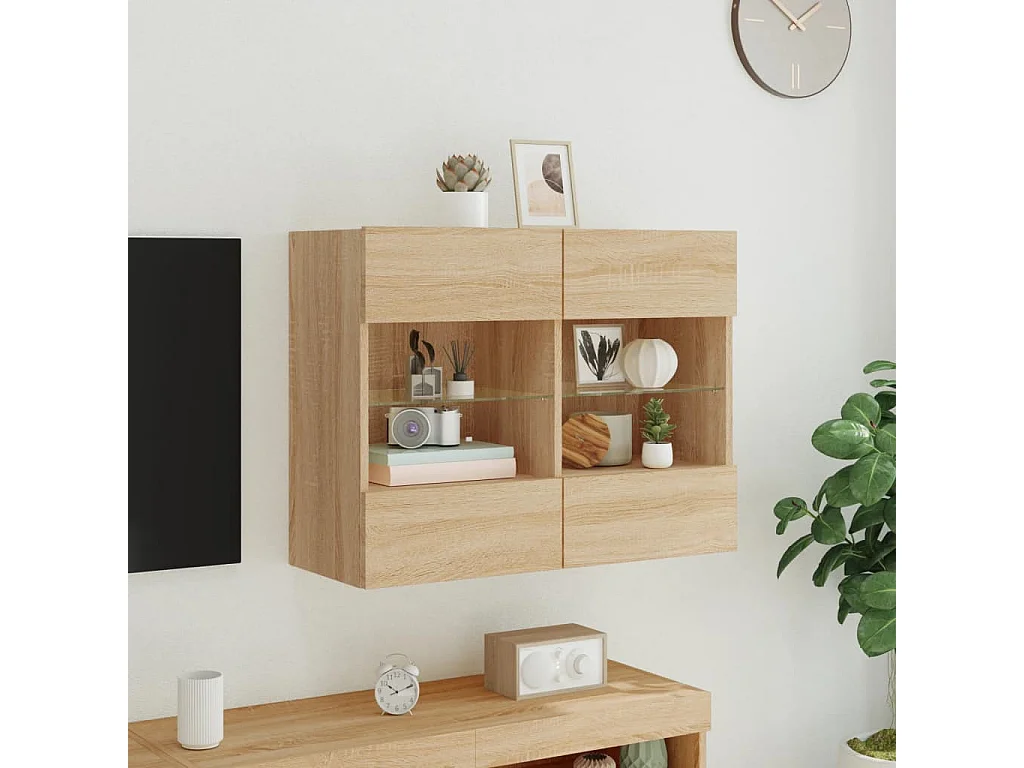 Berkfield TV Wall Cabinet with LED Lights Sonoma Oak 78.5x30x60.5 cm