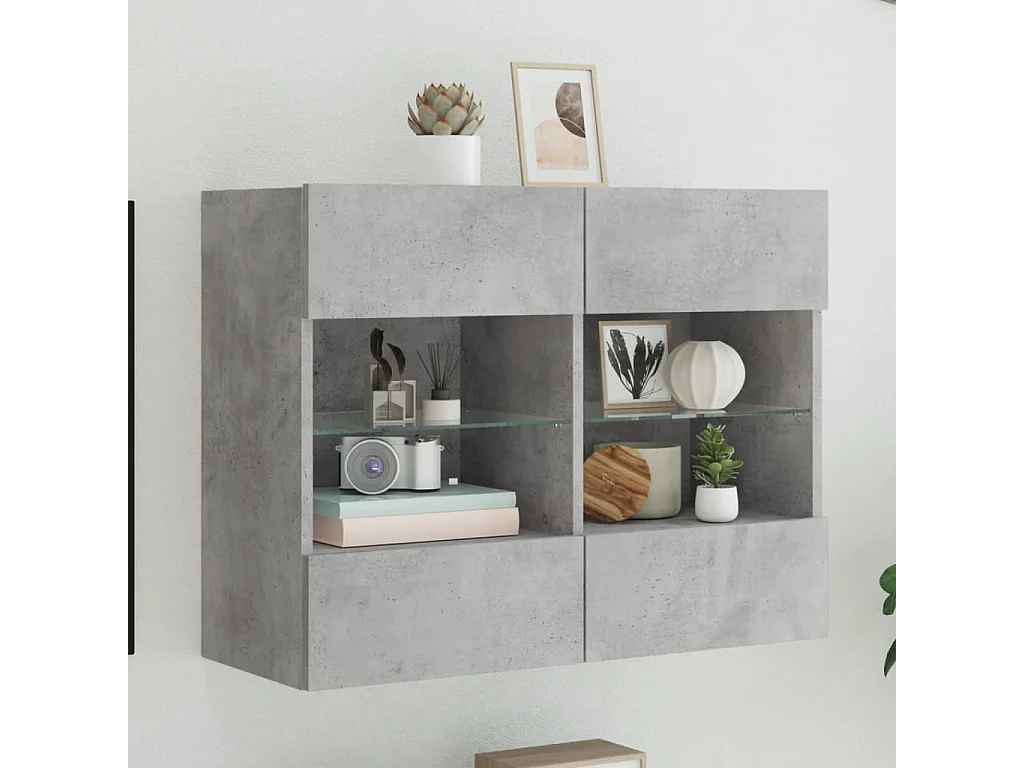 Berkfield TV Wall Cabinet with LED Lights Concrete Grey 78.5x30x60.5 cm