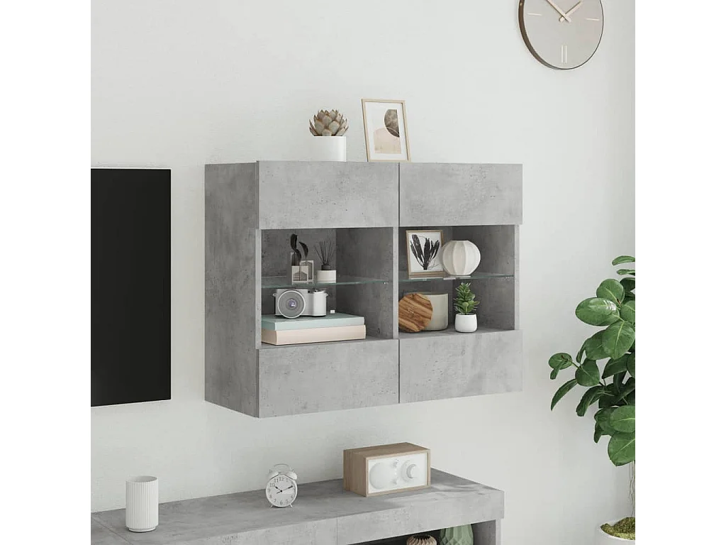Berkfield TV Wall Cabinet with LED Lights Concrete Grey 78.5x30x60.5 cm