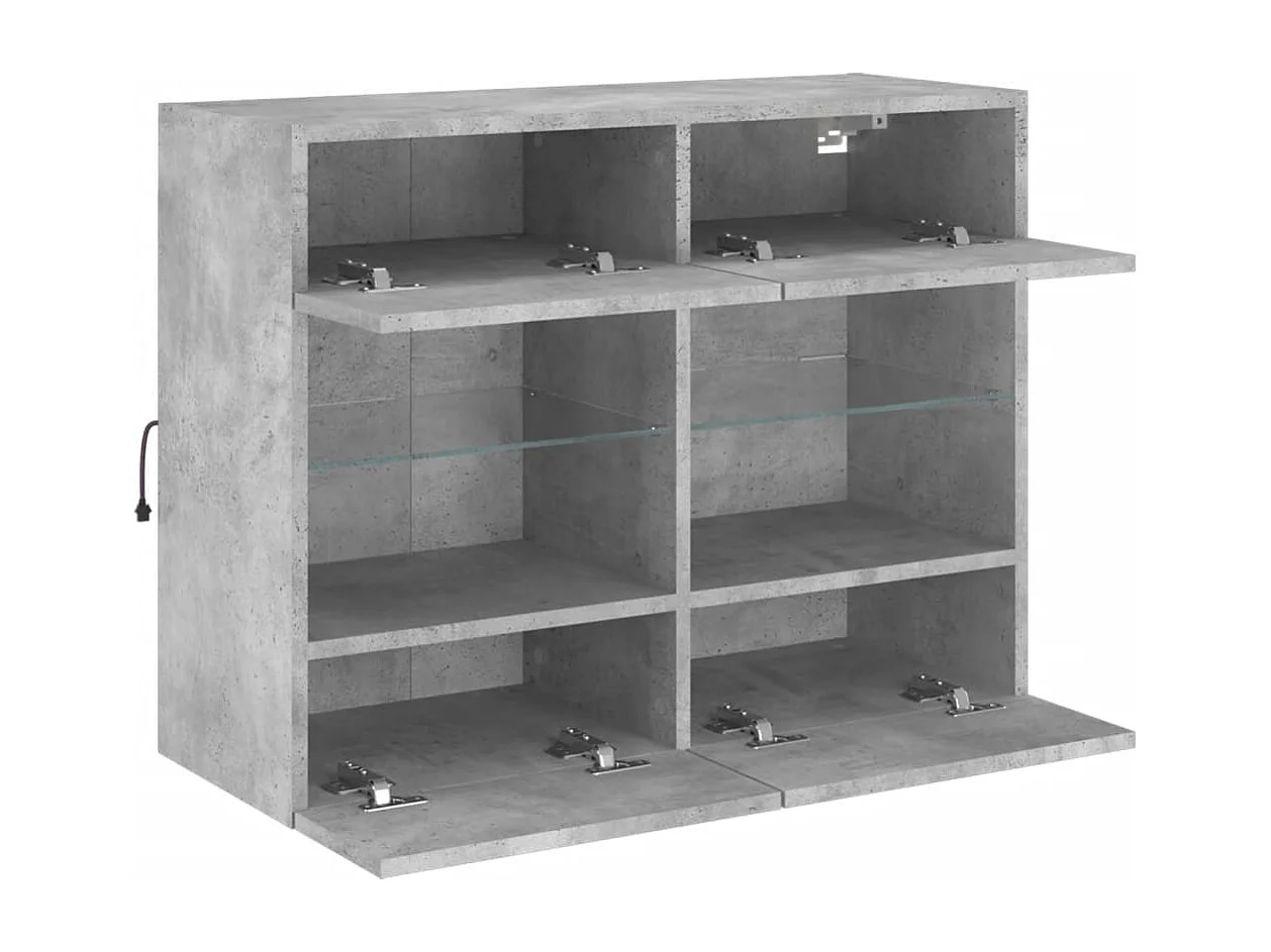 Berkfield TV Wall Cabinet with LED Lights Concrete Grey 78.5x30x60.5 cm